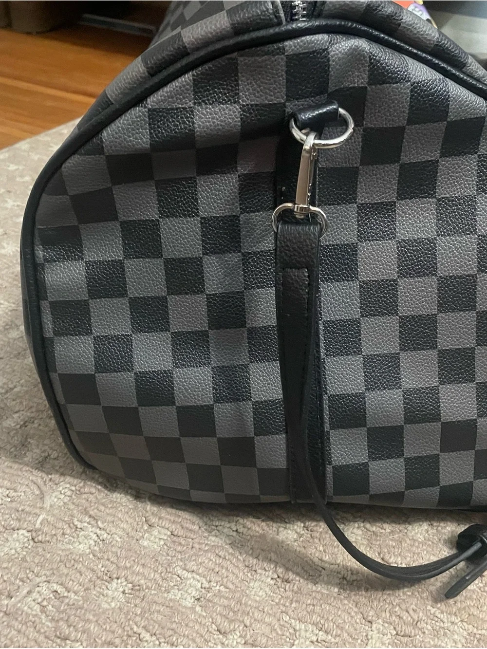 Ed Hardy Black & Gray Checkered Duffel with Colorful Tattoo Graphic